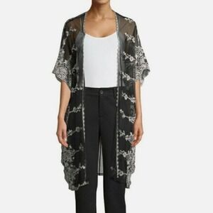 Sheer‎ Black Lace Trim Kimono Cardigan Duster LXL